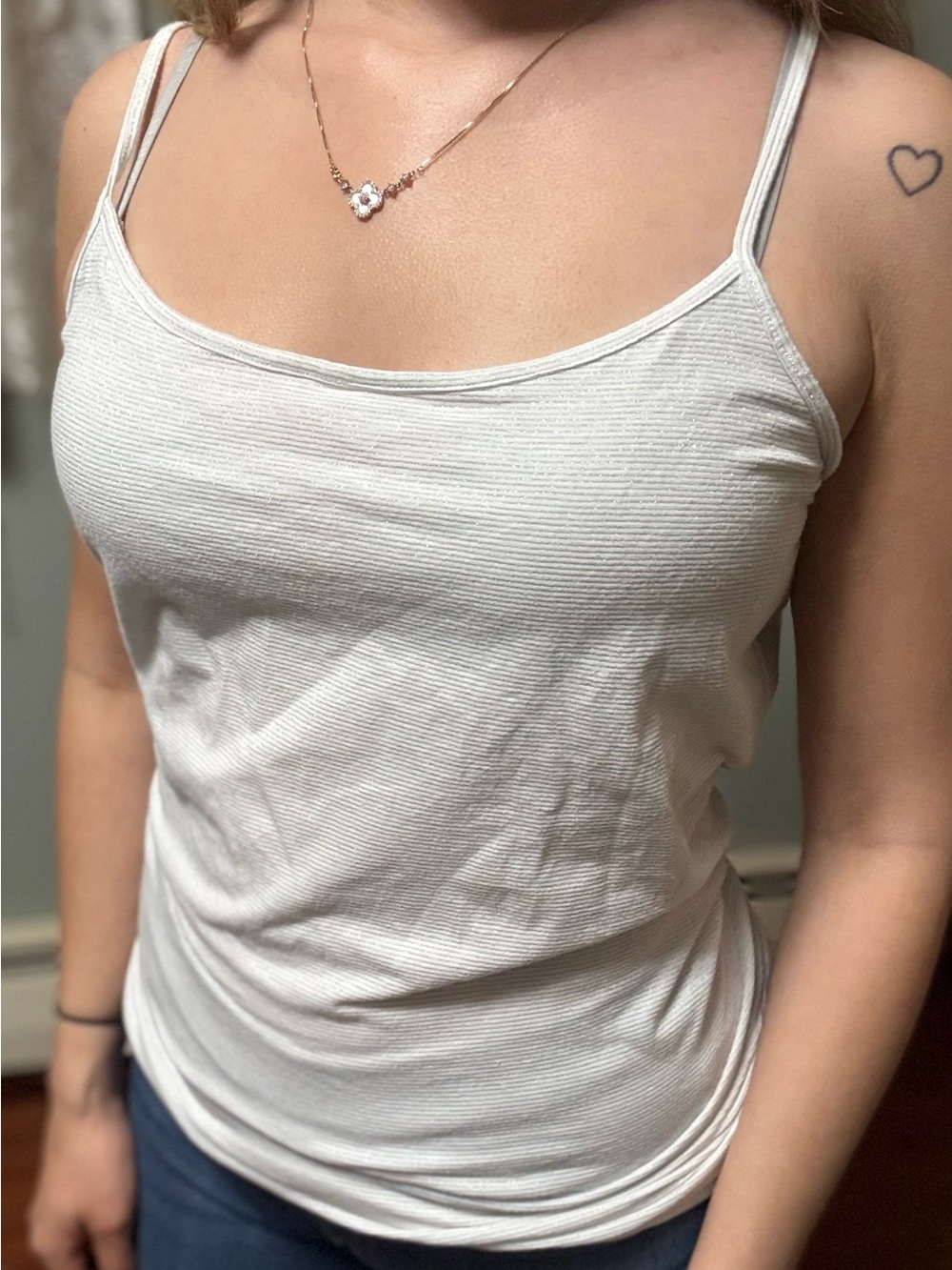 White Ribbed Spaghetti Strap Tank Top